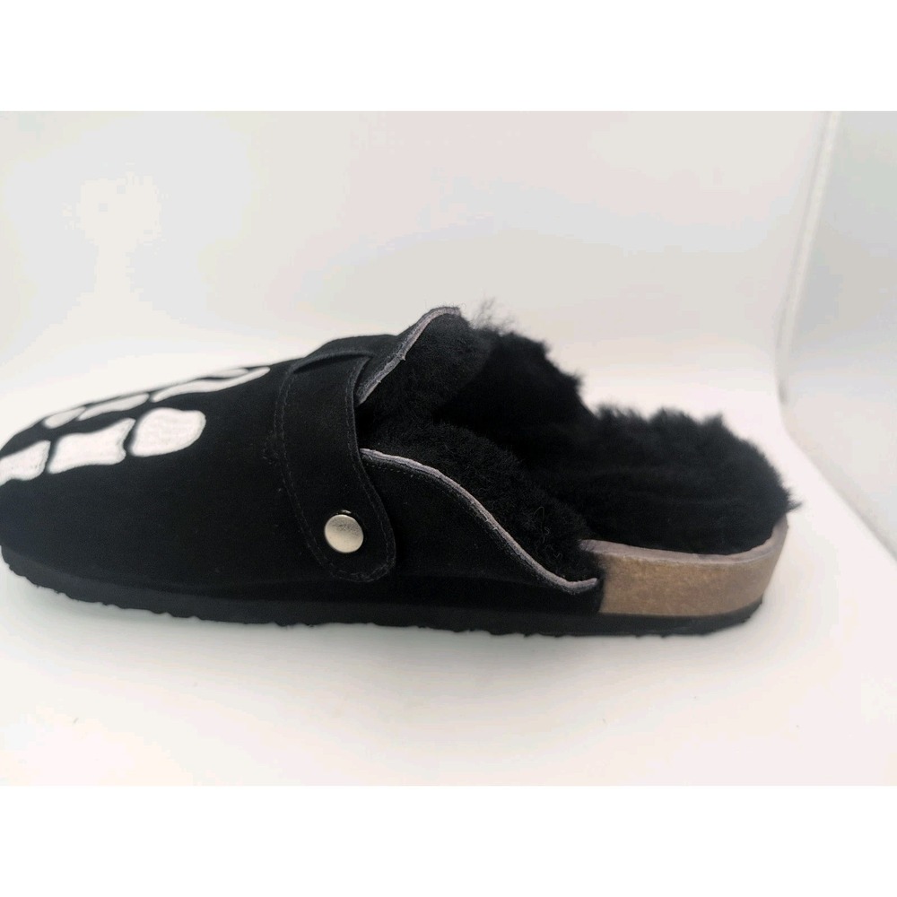 Black Skeleton Embroidered Clogs Fuzzy Soft Black Interior Women's 7 Halloween - Picture 6 of 9
